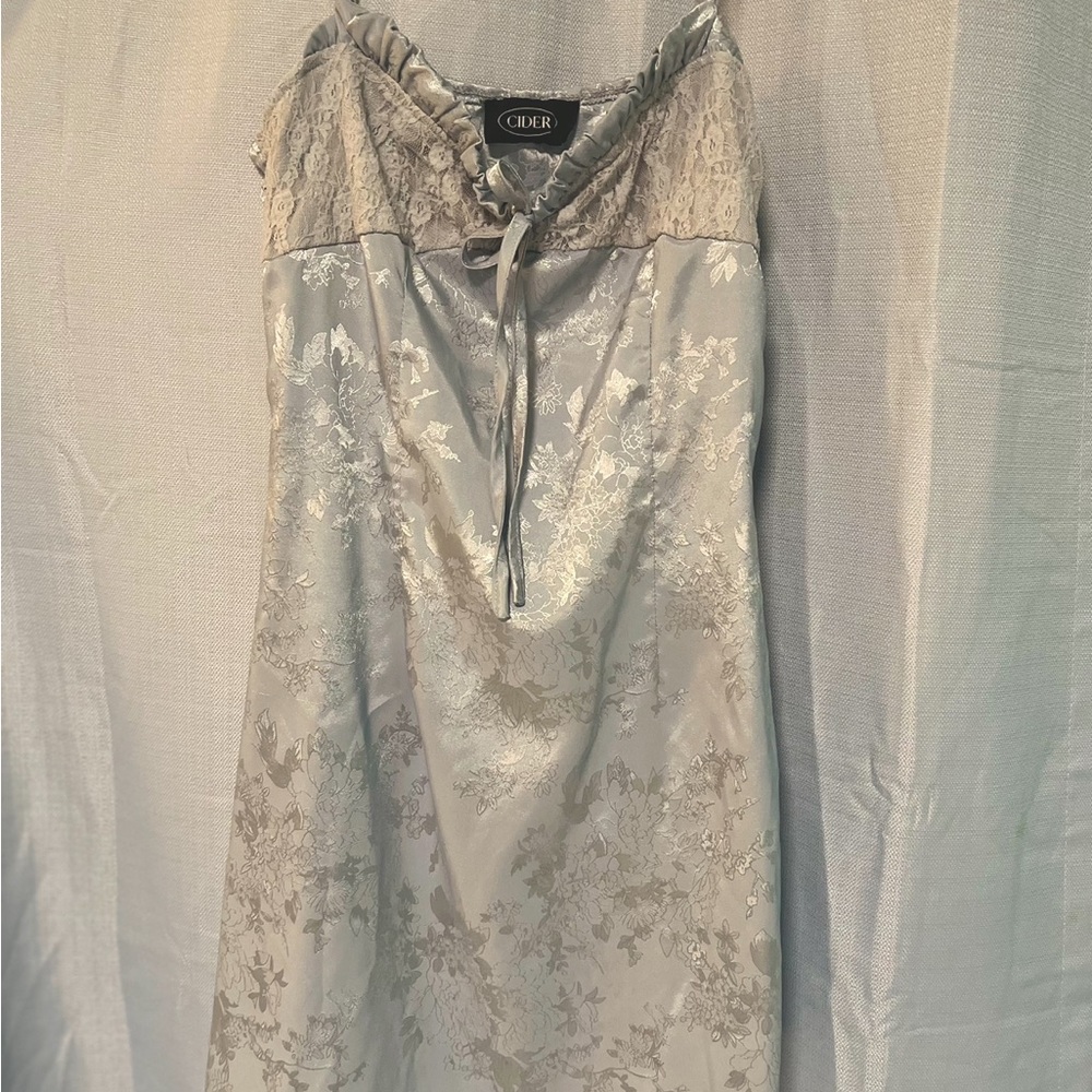 Baby Blue Floral Jacquard Lace Corset Mini Dress